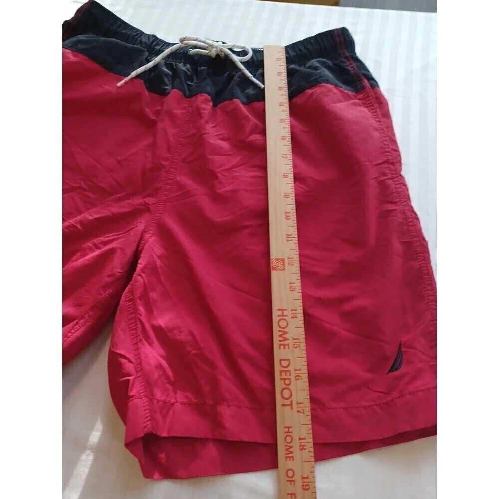 Nautica swim trunks shorts mens M red navy spellout mesh briefs pockets beach